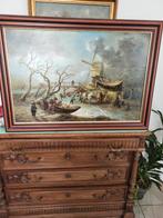 Antiek Schilderij: Hollands Winterlandschap met Molen, Antiek en Kunst, Kunst | Schilderijen | Klassiek, Ophalen of Verzenden