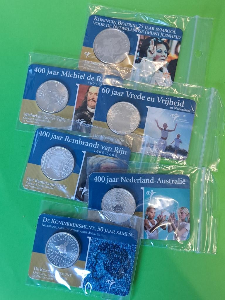 Nederland - 6 coincards zilveren munten, Setje, Koningin Beatrix, Zilver, Euro's