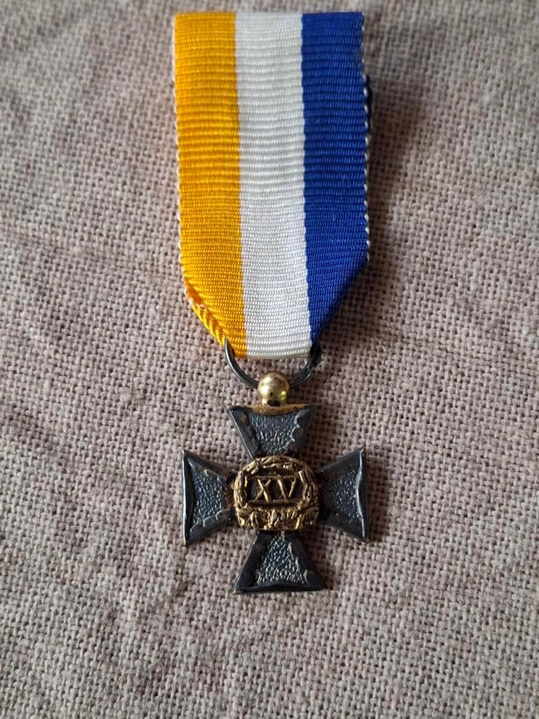 Jeneverkruis xv jaar miniatuur, Ophalen of Verzenden, Landmacht, Nederland, Lintje, Medaille of Wings