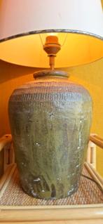 Vintage schemerlamp op aardewerk voet, linnen kap, Huis en Inrichting, Lampen | Tafellampen, Overige materialen, Vintage, Ophalen of Verzenden