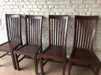 4 houten landelijke stoelen eetkamerstoelen, Ophalen, Gebruikt, Bruin
