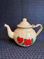 Vintage Emaille Theepotje met Rozen, Ophalen of Verzenden