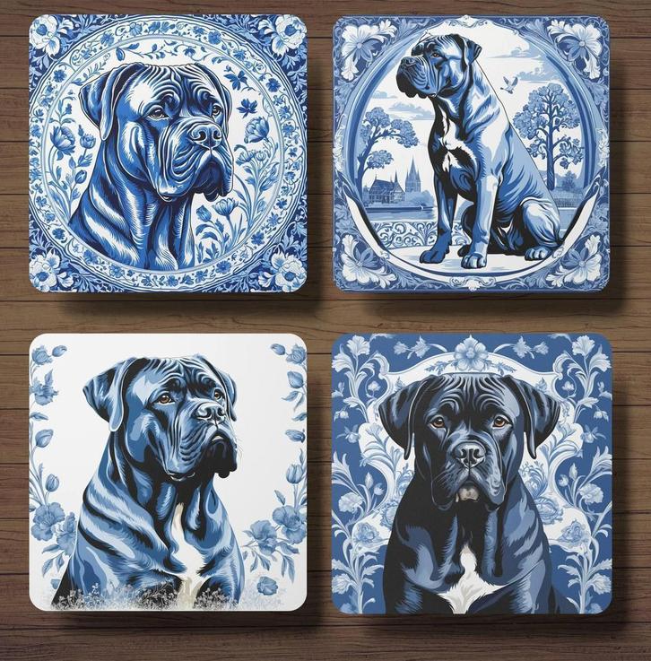 Cane Corso Delfts Blauw onderzetters met houder, Huis en Inrichting, Woonaccessoires | Onderzetters, Nieuw, Glas of Kopje, Ophalen of Verzenden