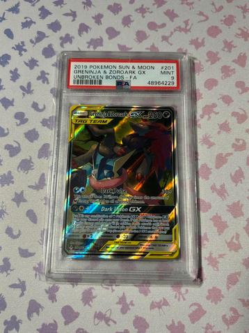 PSA 9 GRENINJA & ZOROARK GX 201 S&M BROKEN BONDS beschikbaar voor biedingen