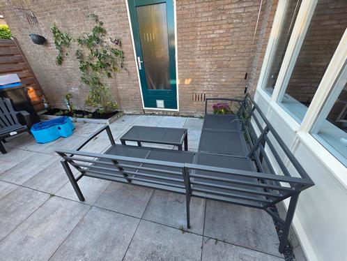 Lounge dining set met voetbankje, Tuin en Terras, Tuinbanken, Zo goed als nieuw, Aluminium, Ophalen of Verzenden