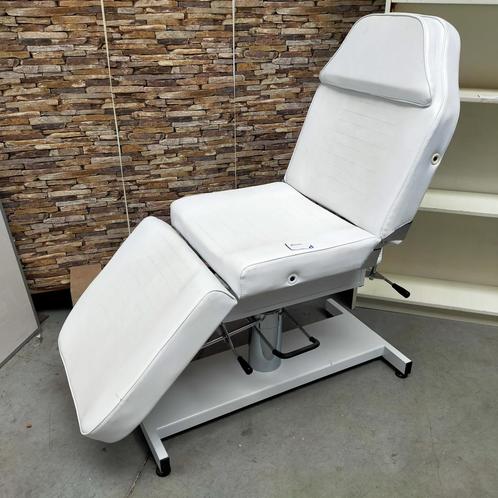 Witte lederen behandelstoel / behandelbank - in hoogte vers, Huis en Inrichting, Stoelen, Gebruikt