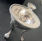 Antieke zilveren theezeef met parelrand & lekbak gekeurd, Antiek en Kunst, Antiek | Goud en Zilver, Verzenden, Zilver