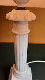 Vintage schemerlamp, tafellamp op onyx voet en linnen kap, Overige materialen, Gebruikt, Vintage, Ophalen of Verzenden