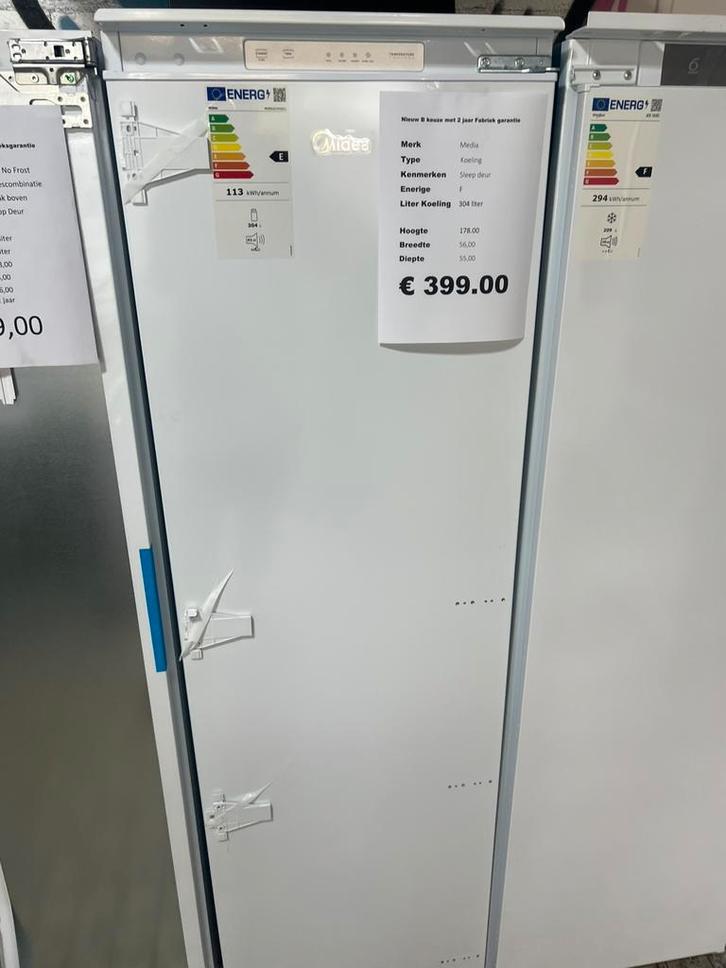 Media inbouw koelkast 178 sleepdeur nieuw 304 liter, Witgoed en Apparatuur, Koelkasten en IJskasten, Nieuw, Zonder vriesvak, 200 liter of meer