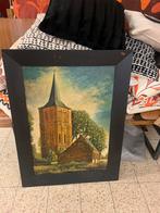 Oud gesigneerd schilderij met kerk, Ophalen of Verzenden