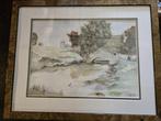 Mooi aquarel schilderij met passe-partout in lijst, Antiek en Kunst, Kunst | Schilderijen | Klassiek, Ophalen