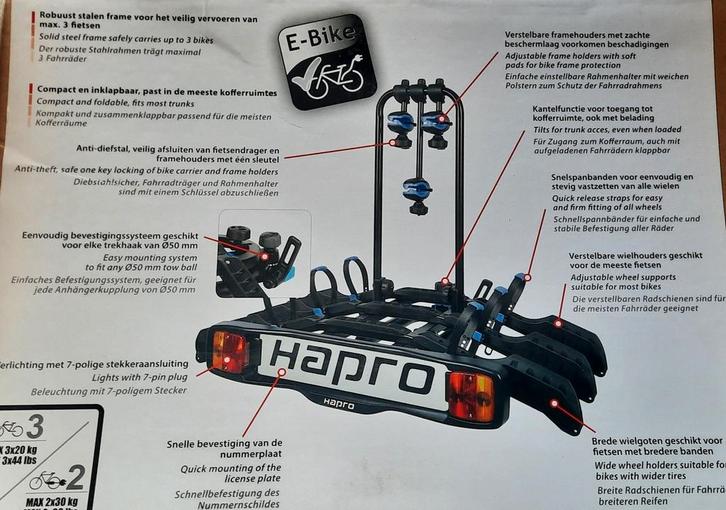 JANUARI-DEAL. Hapro Atlas Active 3 fietsdrager, Auto diversen, Fietsendragers, Nieuw, Trekhaakdrager, Ophalen of Verzenden