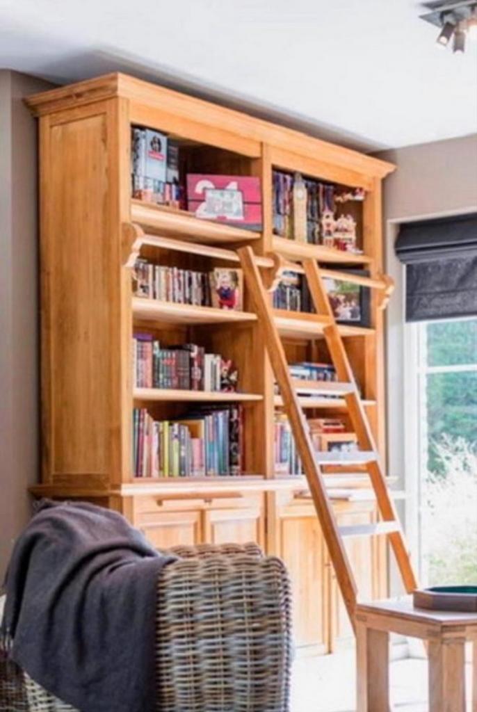 Teakhouten Boekenkast met Ladder, Huis en Inrichting, Kasten | Boekenkasten, Gebruikt, 200 cm of meer, 200 cm of meer, 25 tot 50 cm