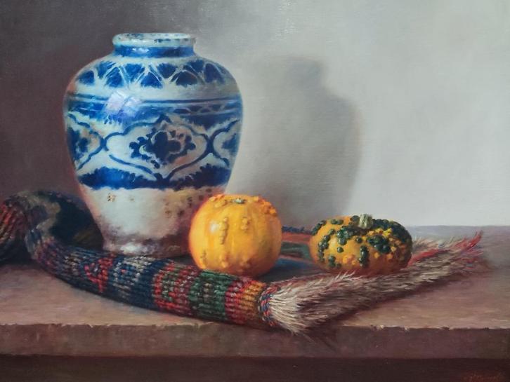 Eduard Pieter Moleveld (1946) - Stilleven met kalebassen, Antiek en Kunst, Kunst | Schilderijen | Klassiek, Ophalen of Verzenden