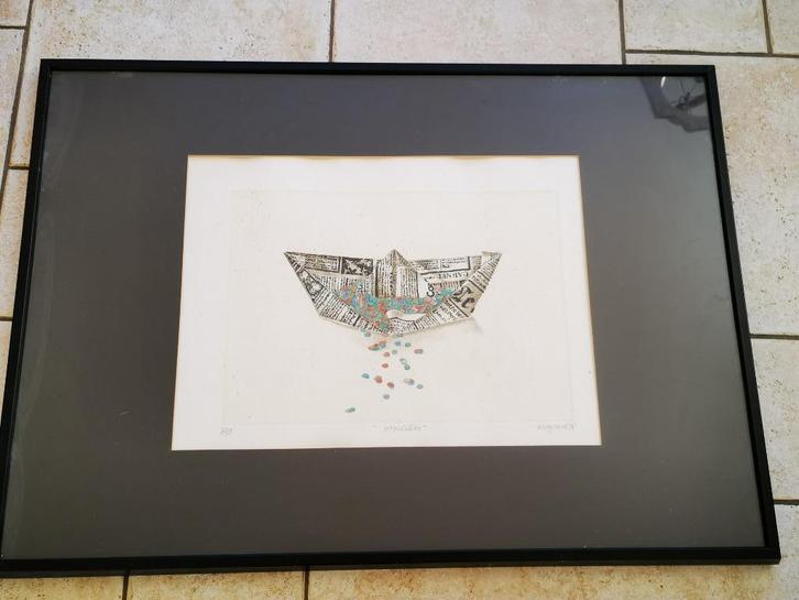 Ets Litho Confetti levendige kleuren en dynamische vormen, Antiek en Kunst, Kunst | Litho's en Zeefdrukken, Ophalen of Verzenden