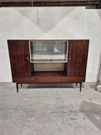 Vintage mid century pallisander fineer highboard., Ophalen, Gebruikt, Onbekend, Glas