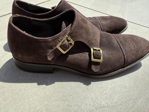 Men’s Brown Suede Double Monk Strap - Maat 42.5, Kleding | Heren, Schoenen, Gedragen, Gespschoenen, Bruin, Ophalen of Verzenden