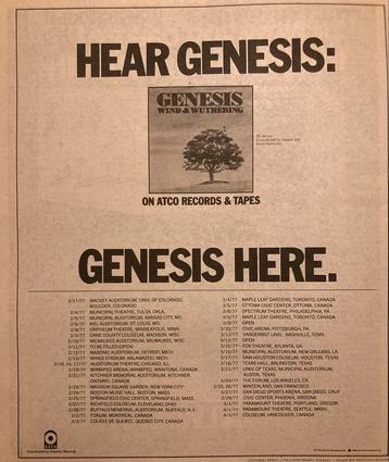 Paginagrote advertentie GENESIS Wind & Wuthering tour