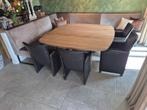 Eiken houten tafel 180 bij 180 cm, Ophalen, 150 tot 200 cm, Zo goed als nieuw, Vijf personen of meer