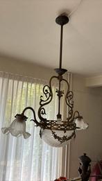 Antieke plafondlamp koper/glas, Ophalen, Gebruikt, Glas