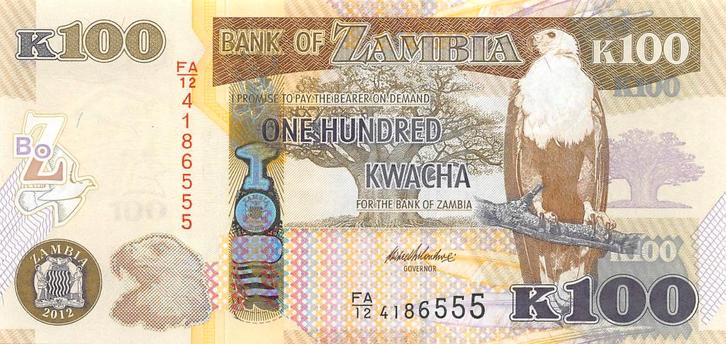 Zambia 100 Kwacha 2012 Unc  pn 54a, Postzegels en Munten, Bankbiljetten | Afrika, Los biljet, Zambia, Ophalen of Verzenden