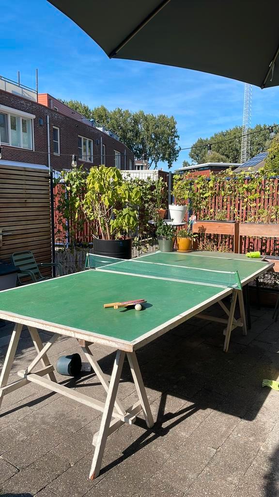 Houten tafeltennis tafel te koop, Sport en Fitness, Tafeltennis, Gebruikt, Tafel Outdoor, Ophalen