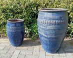 Geglazuurde pot rim bleu old look in twee maten., Tuin en Terras, Bloembakken en Plantenbakken, Ophalen, Overige materialen, Minder dan 60 cm
