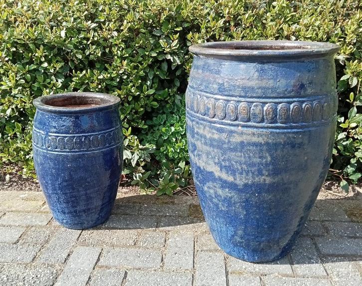 Geglazuurde pot rim bleu old look in twee maten., Tuin en Terras, Bloembakken en Plantenbakken, Nieuw, Overige materialen, Binnen