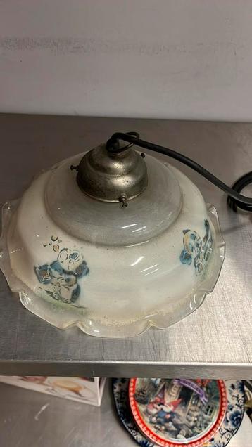 Vintage hanglamp glaswerk met 4 hondjes geschilderd  beschikbaar voor biedingen