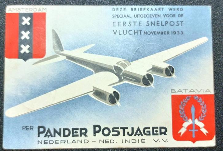 Zeldzaam poststuk – 1e vlucht Pander Postjager 1933, Postzegels en Munten, Brieven en Enveloppen | Nederland, Briefkaart, Verzenden