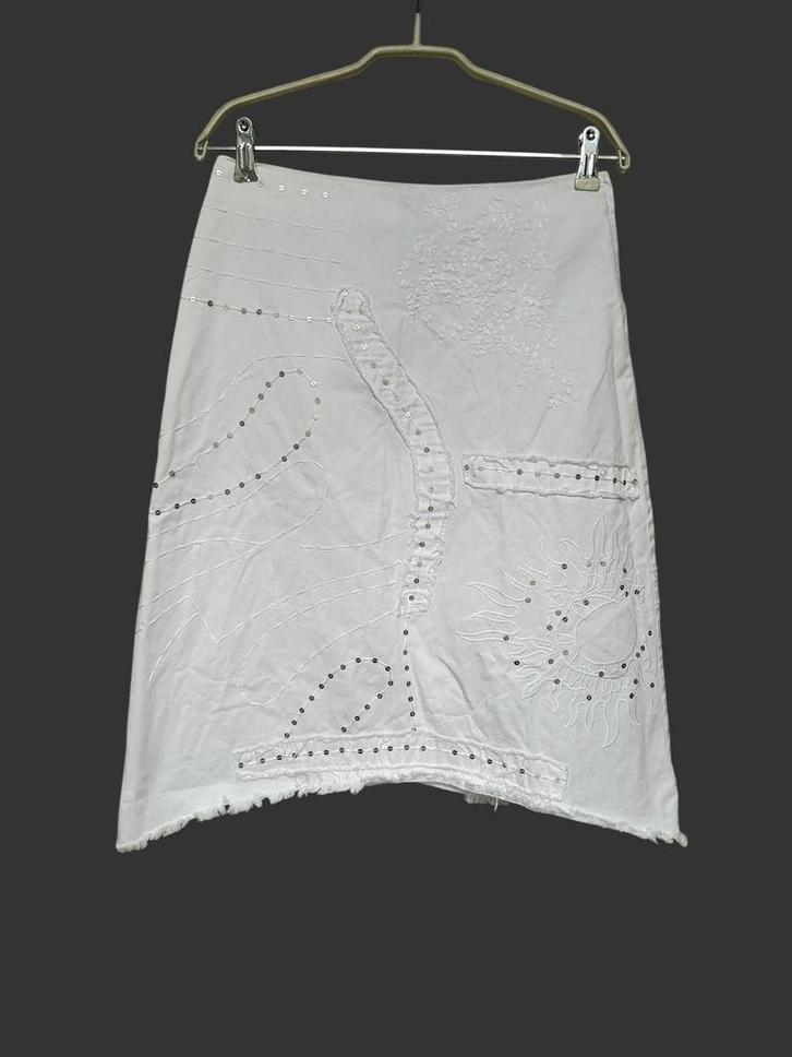 Stefanel Rok Maat 36 Wit Borduursels Franjes Boho, Kleding | Dames, Rokken, Zo goed als nieuw, Maat 36 (S), Wit, Boven de knie