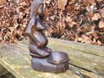 handgemaakte houten beeld zwangere vrouw met asbak, Antiek en Kunst, Ophalen of Verzenden
