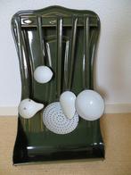 Groen emaille lepelrek met gouden randje., Ophalen of Verzenden