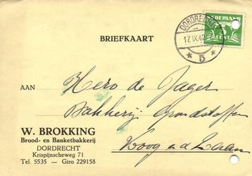 W. Brokking, Dordrecht - 09.1942 - briefkaart beschikbaar voor biedingen