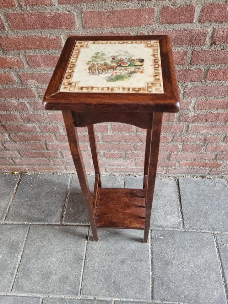 Antieke Plantentafel met Tegel, Antiek en Kunst, Antiek | Meubels | Tafels, Ophalen of Verzenden