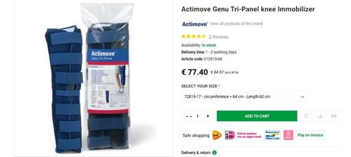 Actimove Genu Tri-Panel knie Immobilisator / Kniebrace, Diversen, Braces, Zo goed als nieuw, Ophalen of Verzenden
