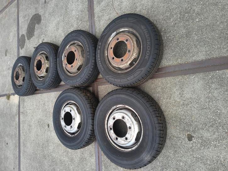 6 x banden en velgen mercedes sprinter 1999 dubbel lucht, Auto-onderdelen, Banden en Velgen, Band(en), Zomerbanden, 15 inch, 195 mm