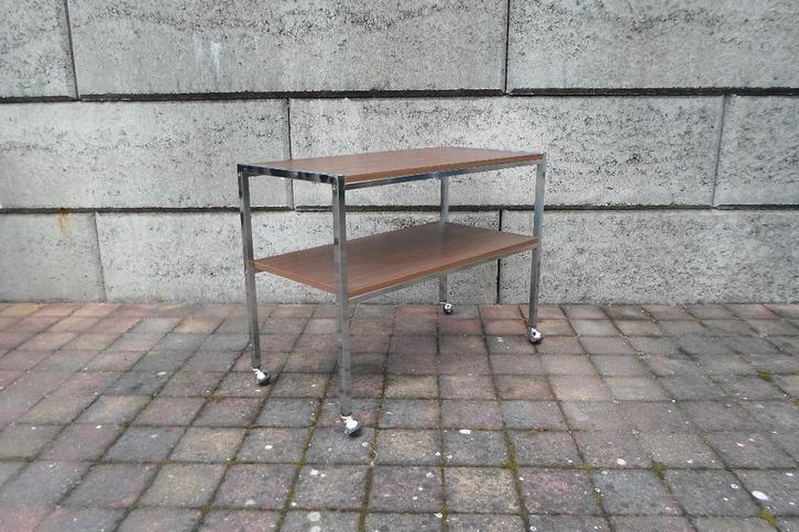 Vintage Trolley Hout Chroom, Verzamelen, Retro, Huis en Inrichting, Ophalen of Verzenden