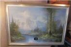 Prachtig Geschilderd Werk 'Bergen en Rivier' - Frank, Antiek en Kunst, Kunst | Schilderijen | Klassiek, Ophalen of Verzenden