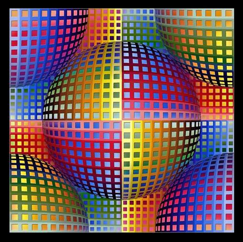 Victor Vasarely - OpArt Compositie - Litho, Antiek en Kunst, Kunst | Litho's en Zeefdrukken, Ophalen of Verzenden