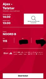 Ajax - Telstar | 2 tickets | Vak 116, Twee personen, Augustus