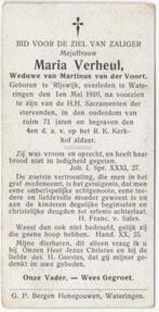 Maria Verheul 1839 Rijswijk + 1910 Wateringen, 71 jaar, Verzamelen, Verzenden, Bidprentje
