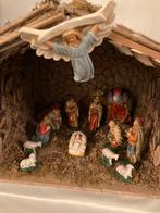 Vintage kerstbeeldengroep (15 figuren) en kerststal, Ophalen, Gebruikt
