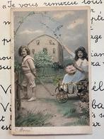27-12-1904 Kindjes met bolderkar - meisje lang haar (HH), Ophalen of Verzenden, Voor 1920, Gelopen, Kinderen