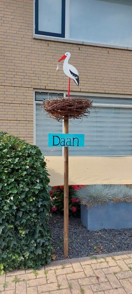 Geboortebord / paal Ooievaar op Nest, Kinderen en Baby's, Kraamcadeaus en Geboorteborden, Ophalen