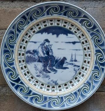 Pijp rokende man. Wandbord.  Franz Anton Hehlem.  Ca 1920. beschikbaar voor biedingen