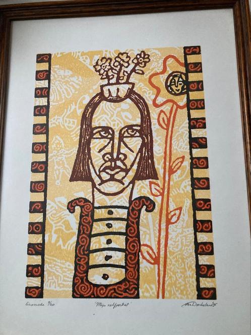 Linosnede 9/20 Louisette van Donkelaar 1995 Mijn Zelfportret, Antiek en Kunst, Curiosa en Brocante, Verzenden