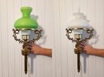Wandlamp 2 glazen kappen wit en groen, Ophalen of Verzenden, Zo goed als nieuw