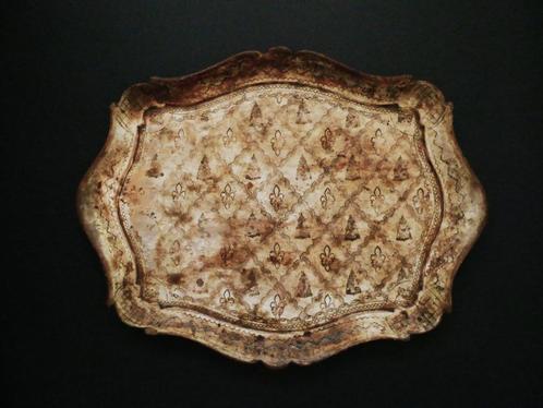 Groot Italiaans dienblad serveerblad bruin met ecru, Antiek en Kunst, Curiosa en Brocante, Ophalen of Verzenden