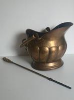 Antieke Koperen Kolenkit met Pook, Ophalen of Verzenden, Koper